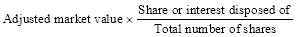 Start formula Adjusted market value times start fraction Share or interest disposed of over Total number of shares end fraction end formula