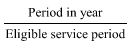 Start formula start fraction Period in year over Eligible service period end fraction end formula