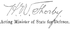 Signature of the Acting Minister of State for Defence. 