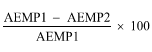 Start formula start fraction AEMP1 minus AEMP2 over AEMP1 end fraction times 100 end formula