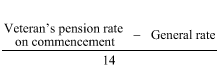 Start formula start fraction Veteran's pension rate on commencement minus General rate over 14 end fraction end formula