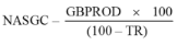 Start formula NASGC minus start fraction GBPROD times 100 over open bracket 100 minus TR close bracket end fraction end formula
