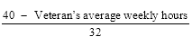 Start formula start fraction 40 minus Veteran's average weekly hours over 32 end fraction end formula