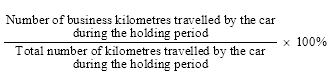 Start formula start fraction Number of business kilometres travelled by the car during the holding period over Total number of kilometres travelled by the car during the holding period end fraction times 100% end formula