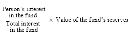 Start formula start fraction Person's interest in the fund over Total interest in the fund end fraction times Value of the fund's reserves end formula