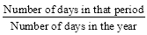 Start formula start fraction Number of days in that period over Number of days in the year end fraction end formula
