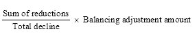 Start formula start fraction Sum of reductions over Total decline end fraction times Balancing adjustment amount end formula