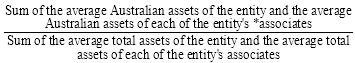 Start formula start fraction Sum of the average Australian assets of the entity and the average Australian  assets of each of the entity's *associates over Sum of the average total assets of the entity and the average total assets of each of the entity's associates end fraction end formula