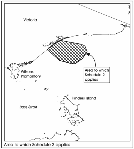 Map showing area to which Schedule 2 applies. Schedule 2—Area that includes the area to be avoided.
