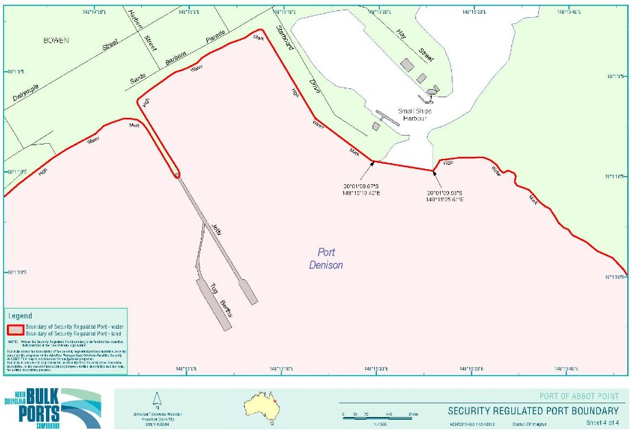 This is a map [map 4 of 4] of the Port of Abbot Point which has been declared a security regulated port. The map shows the boundaries of the security regulated port for the purposes of section 13 of the Maritime Transport and Offshore Facilities Security Act 2003.