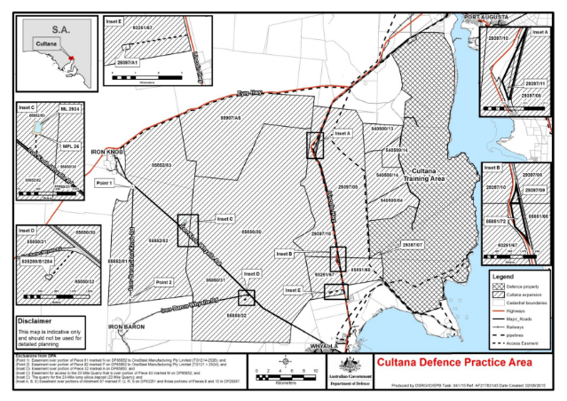 This image shows a map of Cultana Defence Practice Area.