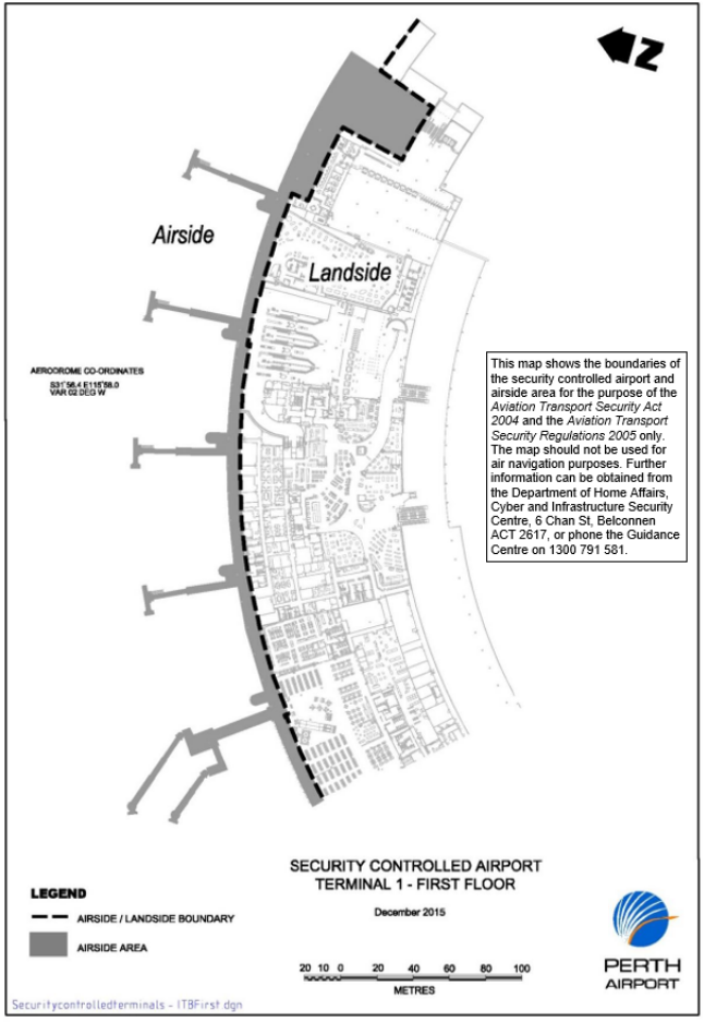 This is a map [map 3 of 12] of Perth Airport] which has been declared a security controlled airport. The map establishes airport boundaries and airside areas for the purposes of section 28 and section 29 of the Aviation Transport Security Act 2004.