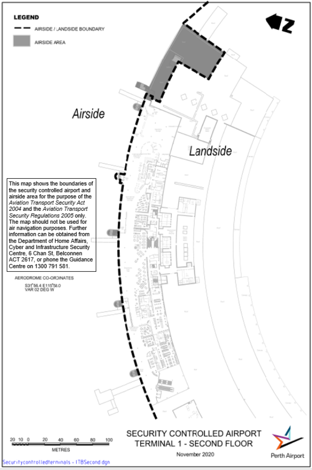 This is a map [map 4 of 12] of Perth Airport] which has been declared a security controlled airport. The map establishes airport boundaries and airside areas for the purposes of section 28 and section 29 of the Aviation Transport Security Act 2004.