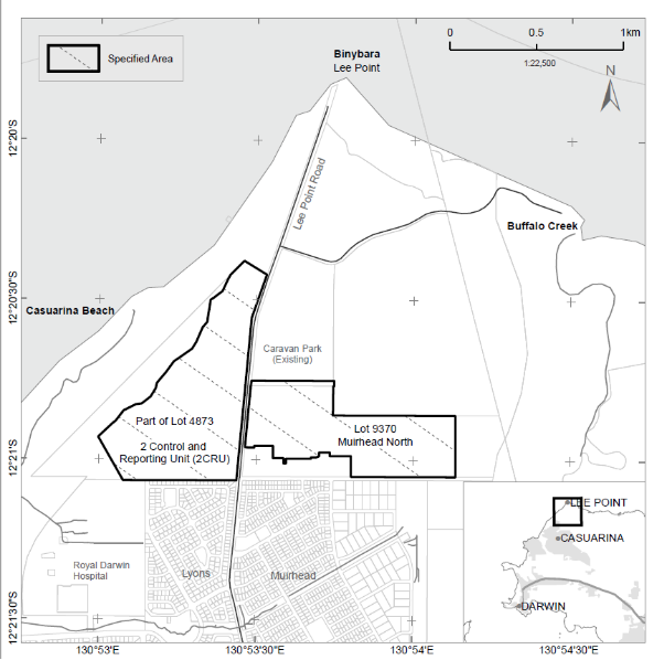 Map showing the specified area at Binybara (Point Lookout), Darwin NT.