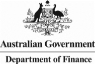 Logo of coat of arms of Australia with text Australian Government Department of Finance underneath