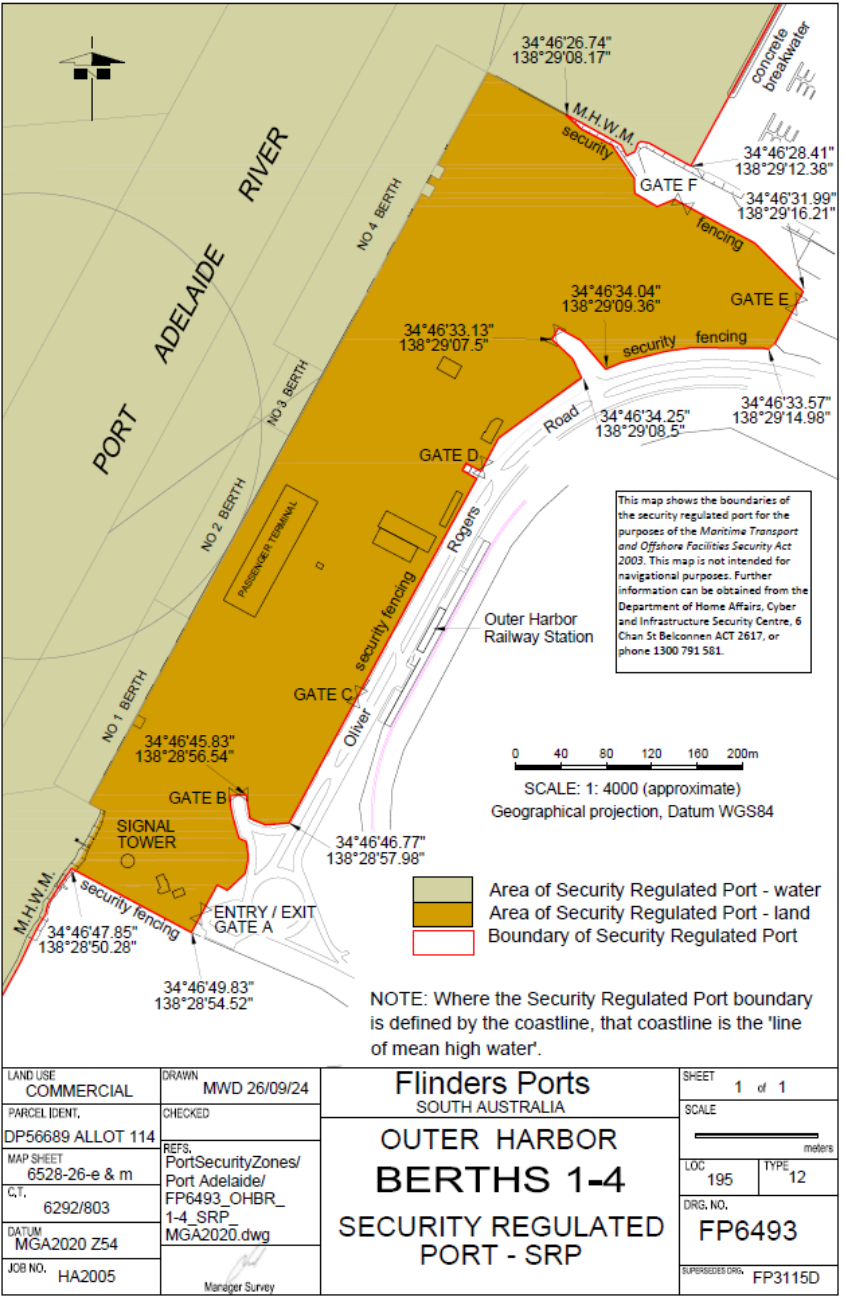 This is a map [map 2 of 19] of the port of [Port Adelaide], which has been declared a security regulated port. The map shows the boundaries of the security regulated port for the purposes of section 13 of the Maritime Transport and Offshore Facilities Security Act 2003.