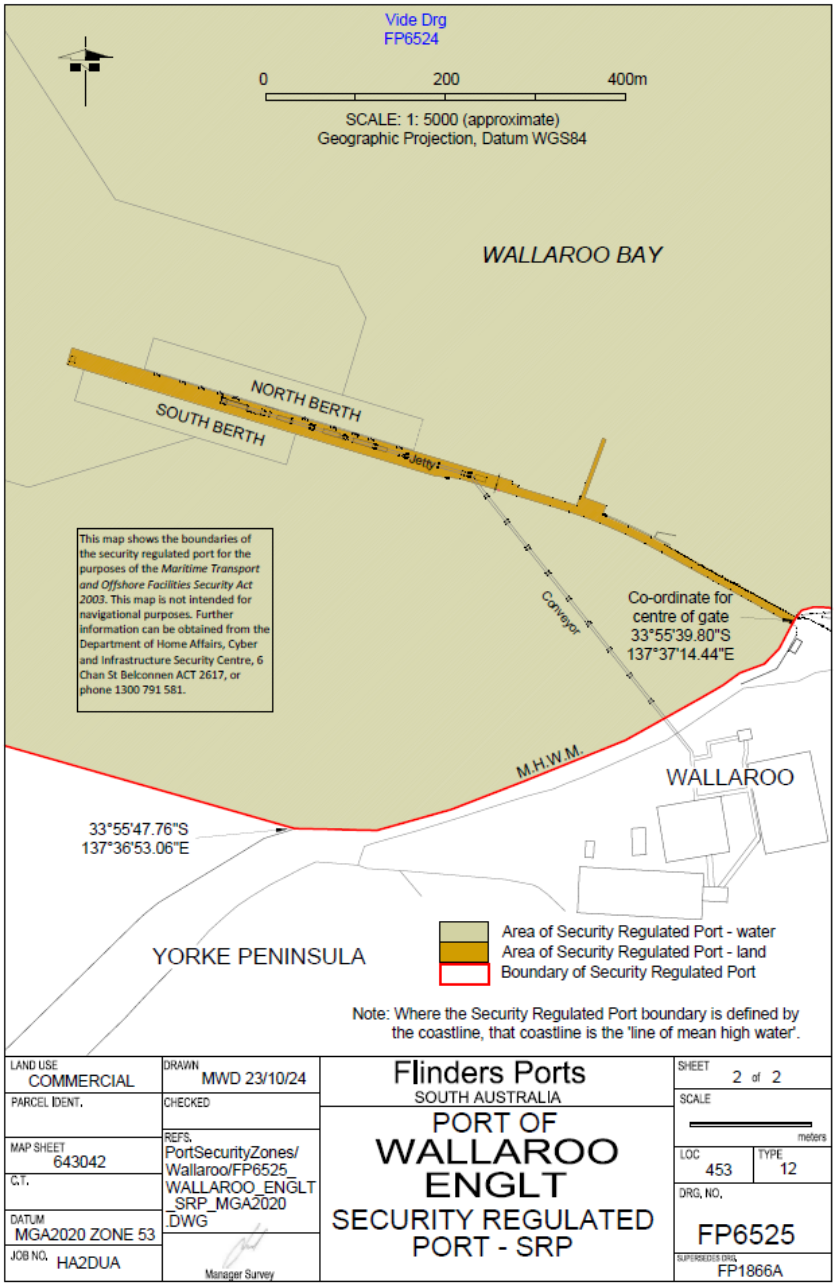 This is a map [map 17 of 19] of the port of [Port of Wallaroo], which has been declared a security regulated port. The map shows the boundaries of the security regulated port for the purposes of section 13 of the Maritime Transport and Offshore Facilities Security Act 2003.