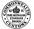 Example image of the Commonwealth Customs stamp used for Pure Australian Standard Brandy