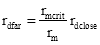A formula to calculate the maximum attainable detection distance of the monitor, in metres. The formula uses the critical viewing distance in metres, the maximum detection distance for viewing within the critical viewing distance (in metres), and distance between eye and monitor in metres as the variables.