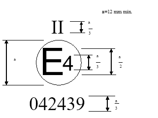 Example of an approval mark affixed to a device for indirect vision to indicate that the device is a main rear-view device, of Class II, which has been approved in the Netherlands pursuant to Regulation No. 46 and under approval number 042439.