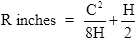 Formula for radius of curvature in inches as a function of chord length and the linear displacement of the probe. 