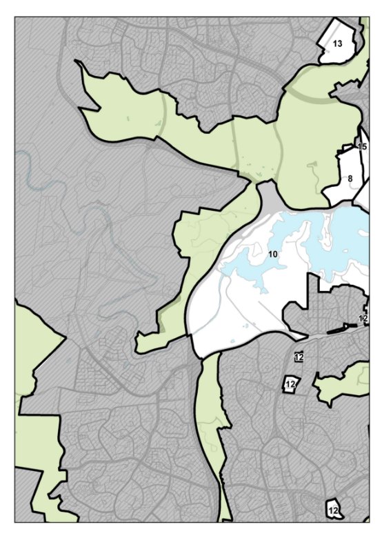 Map showing the location of the 16 precincts within the Designated Areas.
