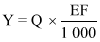 Start formula Y equals Q multiplied by start fraction EF over one thousand end fraction end formula