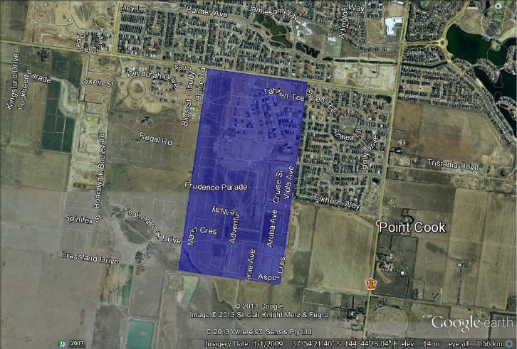 The image is Map 1 contained in Annexure A, and displays the boundaries for the network determined to be adequately served in the Alamanda Estate in Victoria.