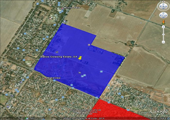 The image is Map 3 contained in Annexure A, and displays the boundaries for the network determined to be adequately served in the Blakes Crossing Estate in South Australia.