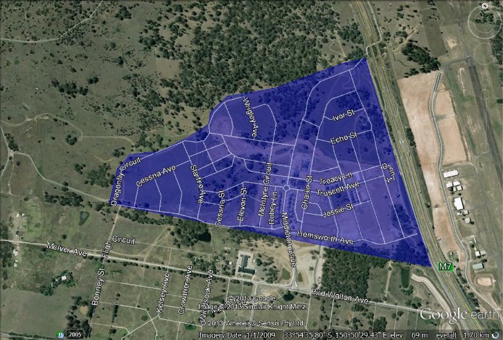 The image is Map 15 contained in Annexure A, and displays the boundaries for the network determined to be adequately served in the Parkbridge Estate in New South Wales.