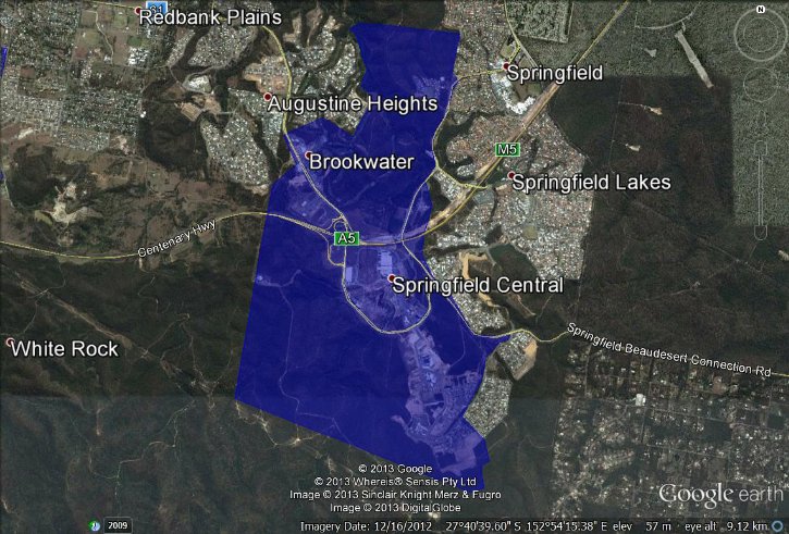 The image is Map 16 contained in Annexure A, and displays the boundaries for the network determined to be adequately served in Springfield Lakes in Queensland.