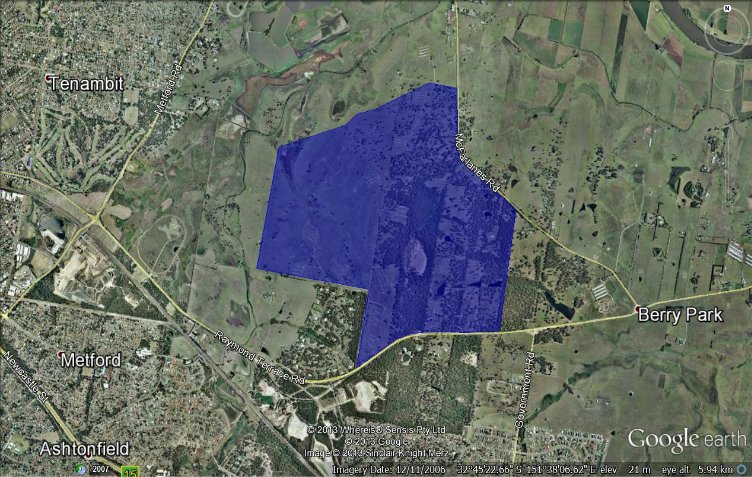 The image is Map 19 contained in Annexure A, and displays the boundaries for the network determined to be adequately served in the Waterford County Estate in New South Wales.