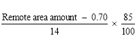start formula start fraction remote area amount minus 0.70 over 14 end fraction times start fraction 85 over 100 end fraction end formula