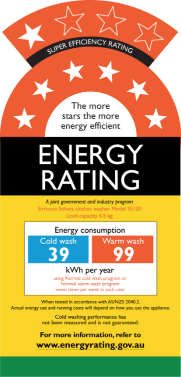 Example of Super-Efficient Label depicting 7 stars (out of a possible 10 stars).