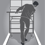Bending the neck or back to the side to see around bulky items pushed on a trolley.