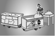 Picture of a self-adjusting base in laundry tubs to reduce the need for bending, twisting and reaching during unloading.
