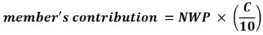 Start formula member's contribution equals NWP times open bracket start fraction C over 10 end fraction close bracket end formula