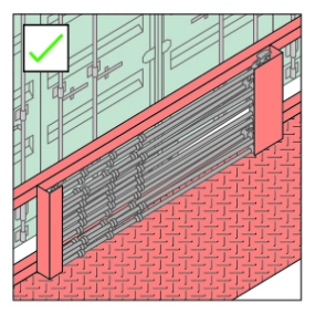 Shows lashing bars secured in designated stowage compartments.