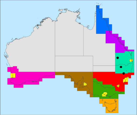 Indicative map showing each region of Australia in which lots are offered for sale.