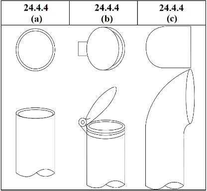 Illustration of three permissible types of vertical exhaust outlets for category NC vehicles.