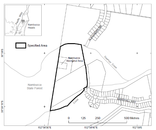 Map showing the specified area of Bellwood Sacred Site