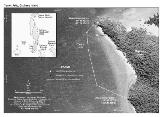 Map showing the no-anchoring area at Yanks Jetty