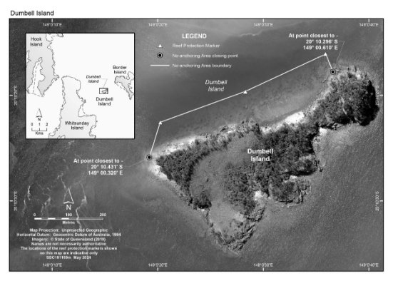 Map showing the no-anchoring area at Dumbell Island