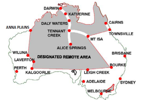 Central Australia remote area
Map of mainland Australia, with large grey-coloured area within it identifying Central Australia remote area.