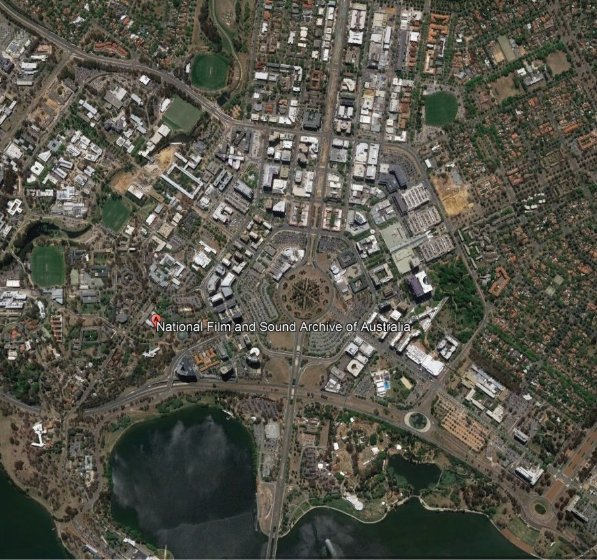 Birds eye view of National Film and Sound Archive of Australia from Google Earth. 