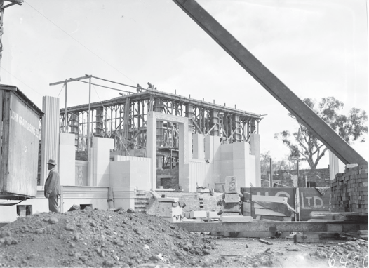 Australian Institute of Anatomy - under construction, external facing being fitted. McCoy Circuit, Acton.