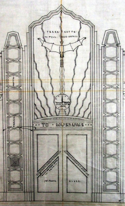 Proposed Art Deco design features to surround the doors leading to the museums and courtyard