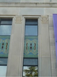 Main facade of the National Film and Sound Archive (sandstone faced fluted panels)