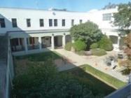 View of courtyard from first floor cloisters in the National Film and Sound Archive