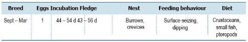 TABLE Species information for the Fairy Prion (Pachyptila turtur)

